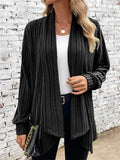 Women's Autumn Solid Color Pit Stripe Asymmetric Hem Cardigan Coats