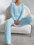 Women's Knitted V Neck Winter Homewear Pajamas ( 2 Pieces )
