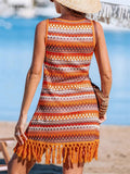 Women's Holiday Style Trendy Orange Contrast Color Fringe Tank Dress