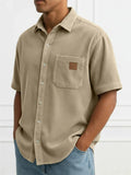 Men's Summer Comfy Corduroy Short Sleeve Button Down Shirts