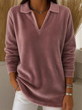 ‌Womens Loose Comfy Lapel V Neck Pullover Sweatshirt‌s