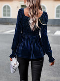 Ladies Puff Long Sleeve Square-neck Velvet Shirt