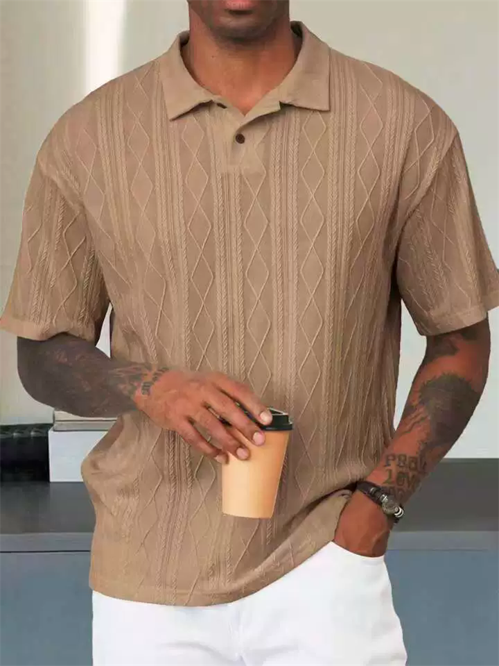 Men's Summer Retro Diamond Weave Textured Short Sleeve Polo Shirts