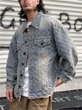 Men's Vintage Washed Distressed Jacquard Denim Jackets