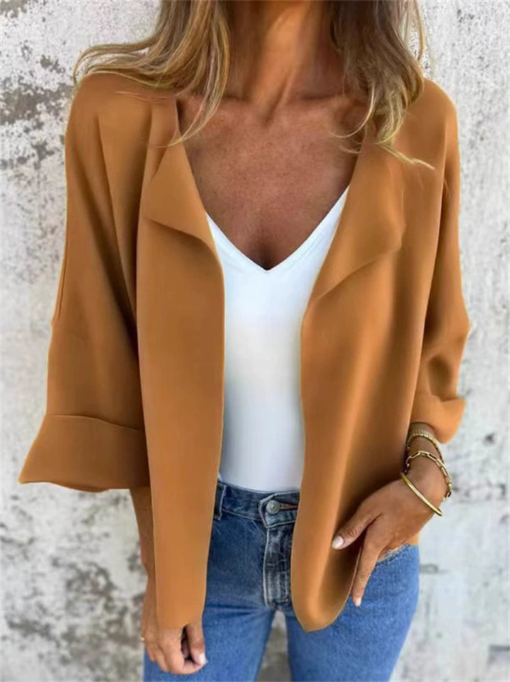 ‌Womens Autumn Faux Suede Plain Color Lapel Cardigan Outwear