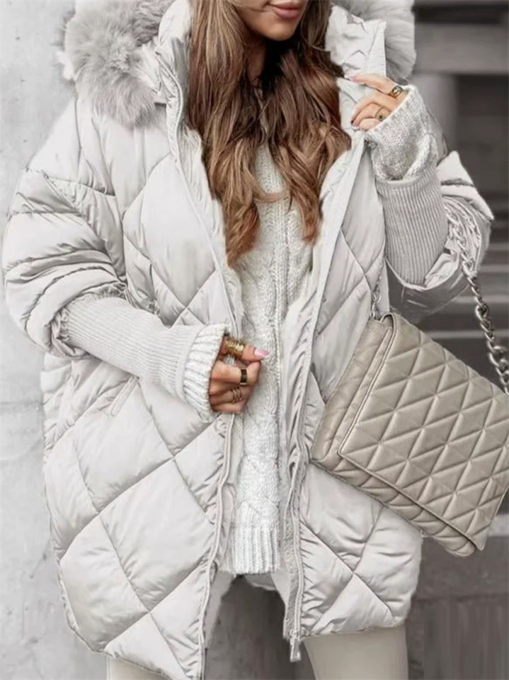 Women's Winter Casual Solid Color Hooded Zip Up Coat
