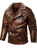 Men's Winter Fleece Lined Zipper Pockets Faux Leather Warm Casual Outerwear Coats