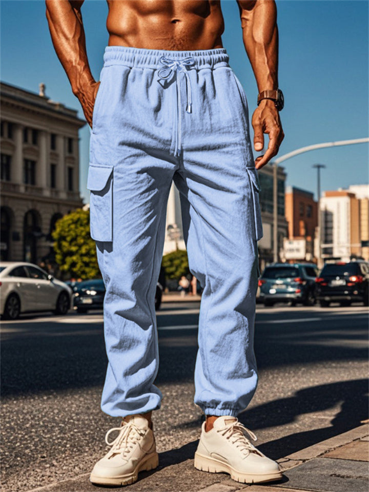 Men's Casual Linen Pockets Drawstring Jogger Pants
