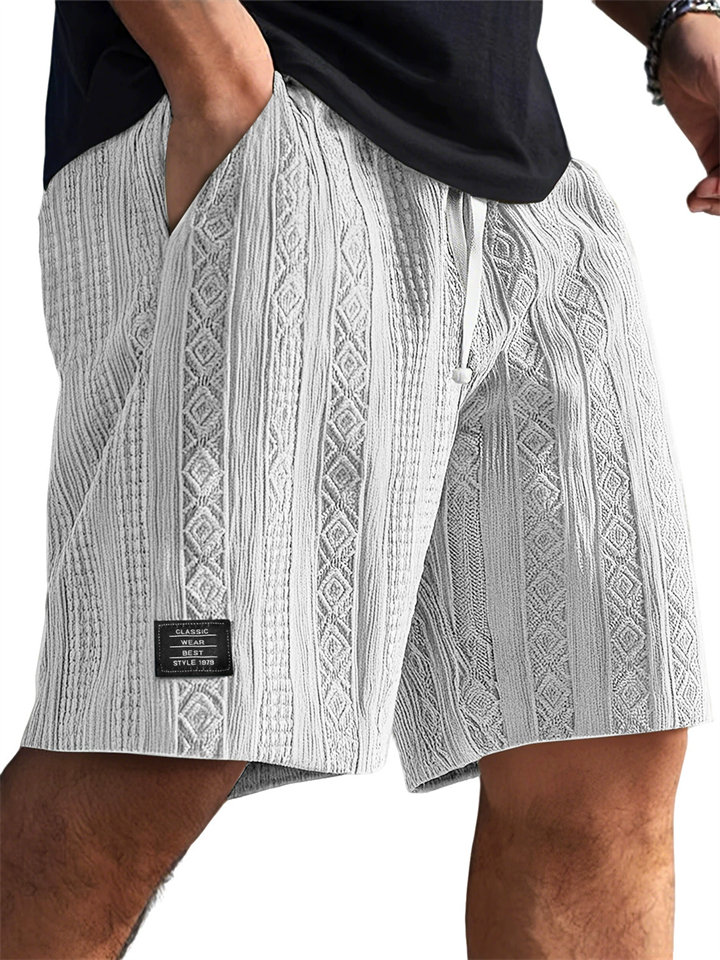 Men's Casual Comfy Summer Solid Color Jacquard Drawstring Shorts