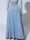 Women's Single-breasted  A-Line Big Hem Denim Skirts