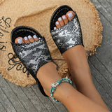 Shiny Snake Scale Print Female Summer Beach Slippers