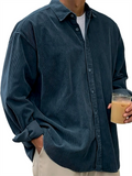 Men's Autumn Solid Color Lapel Long Sleeve Corduroy Shirts