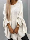 Women's Casual Solid Color BatWing Sleeve Asymmetric Hem Sweaters
