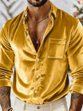 Men's Stylish Lapel Long Sleeve Button-Down Velvet Shirts