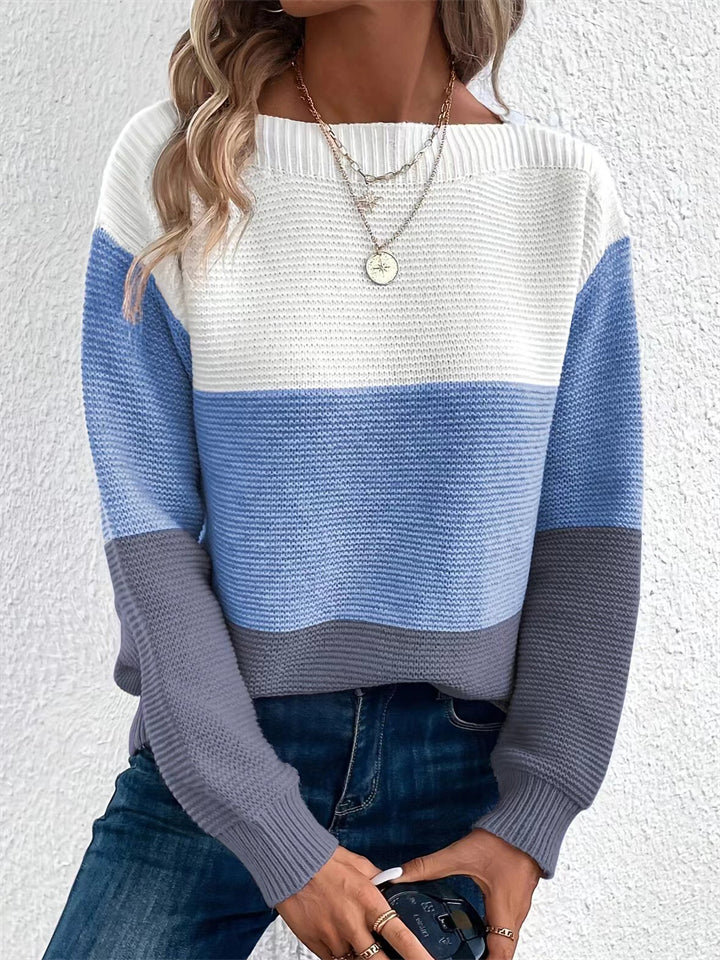 Women's Casual Simple Contrast Color Round Neck Knitted Sweaters