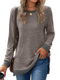 Women's Leisure Crew Neck Long Sleeve Fitted Shirt with Pocket