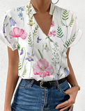 Women's Summer Stand Collar Floral Printed Short Sleeve Shirts
