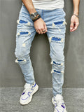 Blue Fashion Hip Hop Ripped Streetwear Jeans for Men