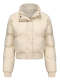 Women's Winter Solid Long-sleeved Cropped Puffer Coats