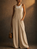 Women Summer Wide Leg Overalls Loose Jumpsuit with Pockets