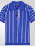 Blue Striped Slim Short-sleeved Lapel Polo Shirts for Men