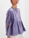Women's Solid Color Round Neck Ruffled Hem Long Sleeve Sweatshirts