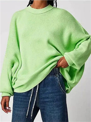 Women's Autumn Batwing Round Neck Side Slit Pullover Sweaters