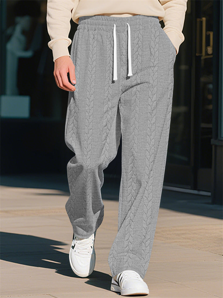 Men's Casual Solid Color Twisted Jacquard Drawstring Trousers