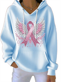 Women's Autumn Wings& Ribbon Print Long-sleeved Kangaroo Pocket Hoodies