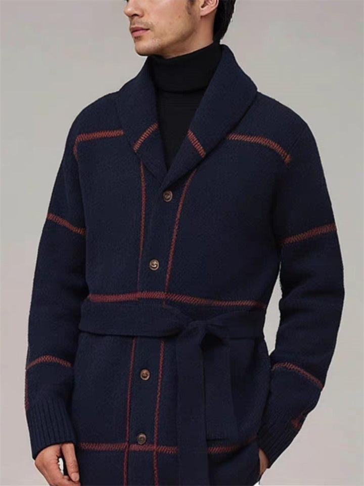 Male's Retro Thickened Stripe Jacquard Button Up Cardigan Sweaters