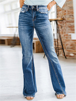 Retro Stylish Slim Fit Blue Flared Jeans for Women
