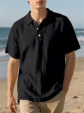 Men's Summer British Style Solid Color Polo Collar Short Sleeve Shirts
