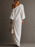 Women's Chic Elegant One Shoulder Maxi Dress with Bubble Sleeve