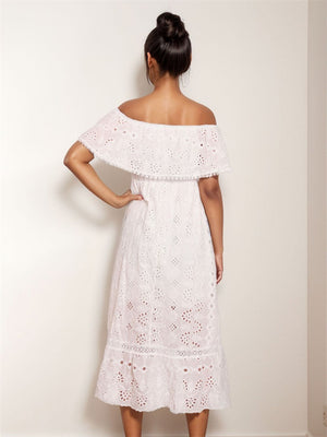Bohemian Style Off Shoulder White Beach Dress for Women