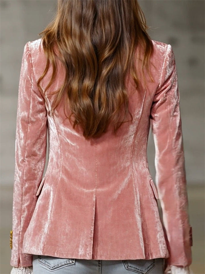‌Womens Elegant Autumn Lapel Single Breasted Velvet Blazer Jackets