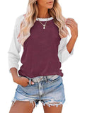 Women's Daily Wear Crew Neck Long Sleeve Contrast Color Shirt