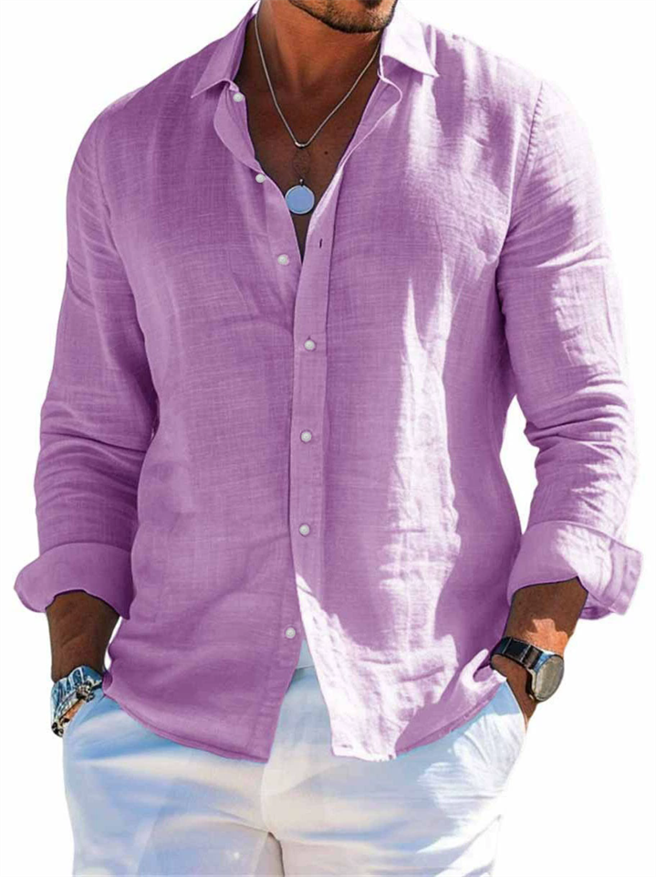 Men's Holiday Style Solid Color Lapel Long Sleeve Beach Shirts