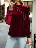 Women's Elegant Velvet Lantern Sleeve Slim Fit Shirt