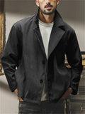 Retro Casual Long Sleeve Stand Collar Corduroy Pattern Coat for Men