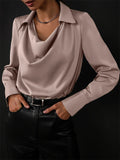 Ladies' Elegant Dopamine Solid Color Long Sleeve Swing Collar Blouses