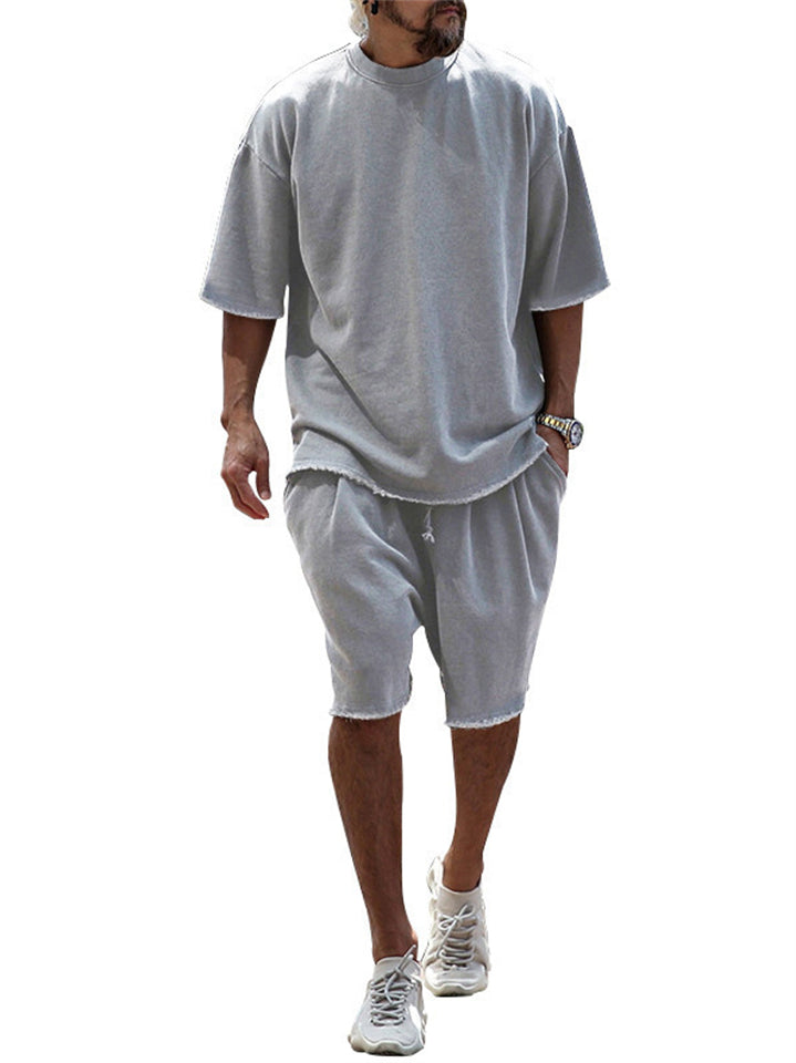 Men's Summer Short Sleeved Solid Color Outfits