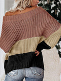 Lady Oversized Contrast Color Striped Knitted Off-shoulder Sweater