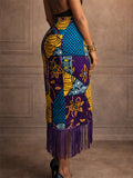 Women High Waist African Print Fringe Bodycon Pencil Skirt
