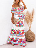 Women's Flower Print Off Shoulder Bohemian Dress