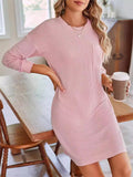 Women's Solid Color Stripe Round Neck Long Sleeve Dress