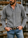 Men's Fashion Long Sleeved Button Up Shirts with Chest Pocket