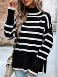 Stylish Turtleneck Striped Knitwear Sweater for Ladies