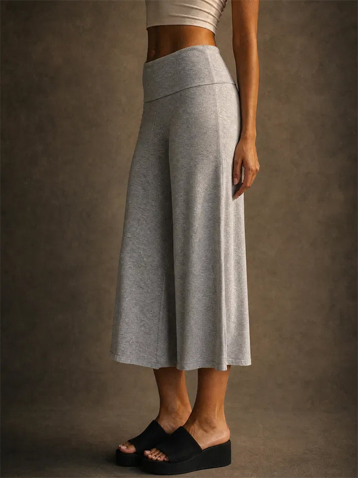 Women Foldover Waist Wide Leg Lounge Capri Yoga Pants