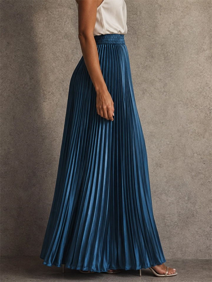 Women High Waisted  A Line Flowy Pleated Maxi Skirts