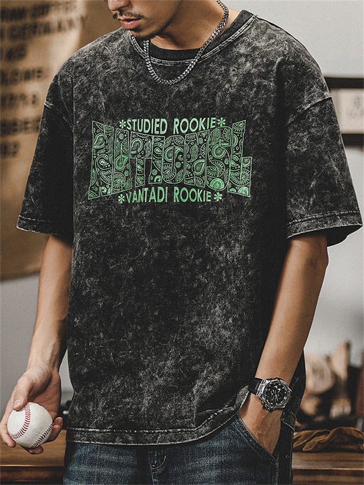 Men's Paisley Letter Printed Crew Neck Shirts